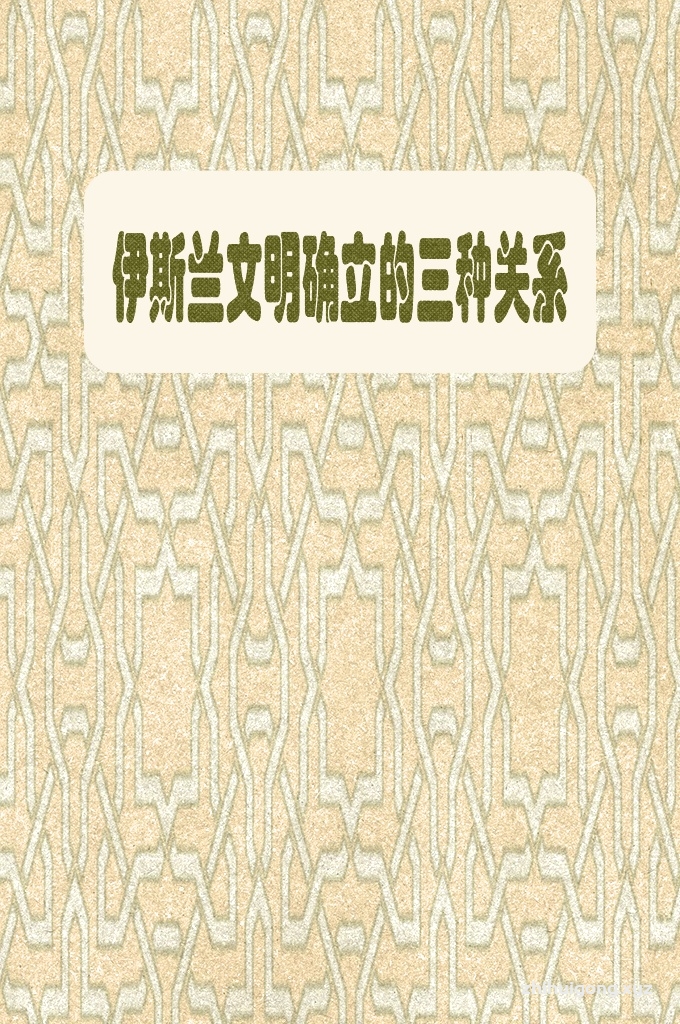 《伊斯兰文明确立的三种关系》   伊斯兰文化和文明的特征在于信仰和崇拜独一的主宰——安拉，把人类从人崇拜人、人崇拜物的精神桎梏中拯救出来。造化人类的目的只在于服务安拉（51:56），人类在服务于安拉的事业中获得安拉的喜悦，也同时获得精神与物质的快乐，今世和后世的幸福。